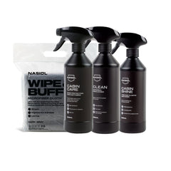 Nasiol Set Profesional Interior 4 Produse – Tratament Nano Textile, Protecție Plastice UV, Nasiol Clean 500ml și 10 Lavete Lustruire