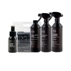 Nasiol Set Ultra Master Detailing 5 în 1 – Nasiol TEM APC Pro, Nasiol Clean , Nasiol CabinShine, 10 Lavete Microfibră și Odorizant Premium