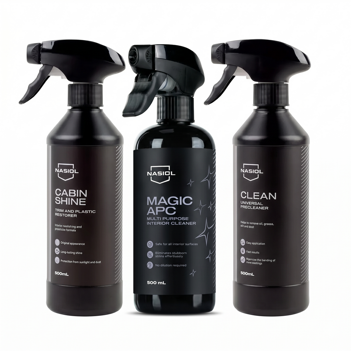 Nasiol Set Curățare Completă Interior 3 Piese – Magic APC, Cabin Shine și Clean 500ml