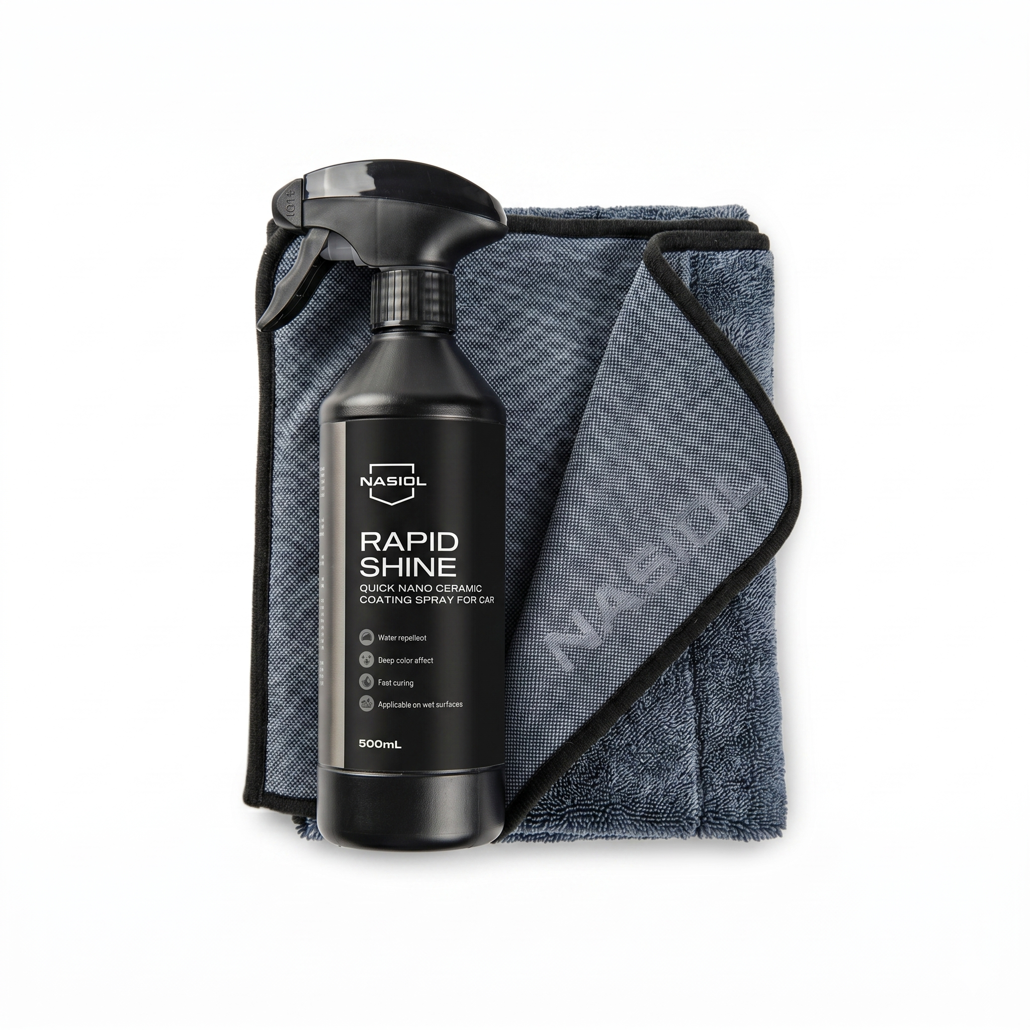 Nasiol Set Detailing Rapid 2 Piese – Rapid Shine Spray Nano Ceramic 500ml și Prosop Microfibră