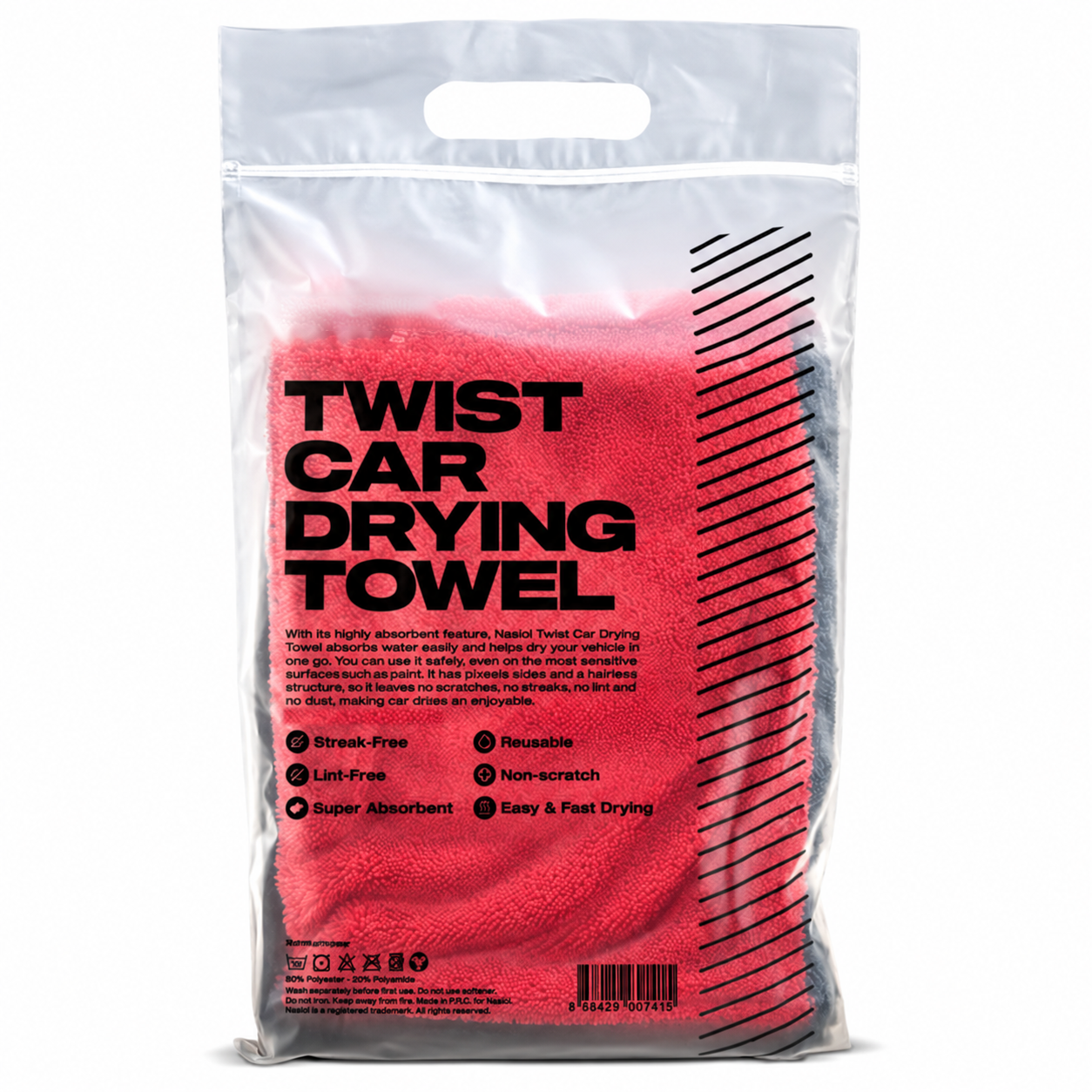 Nasiol TWIST DRYING TOWEL prosop de uscare premium, roșu/gri, 60 x 90cm, 1200gsm